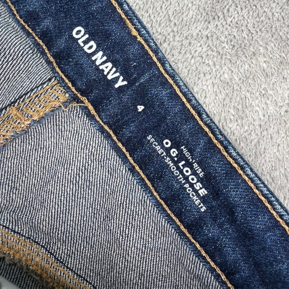 Old Navy O.G. Loose Jeans Womens 4 Dark Wash Solid Stretch High Rise Wide Leg - Picture 12 of 14